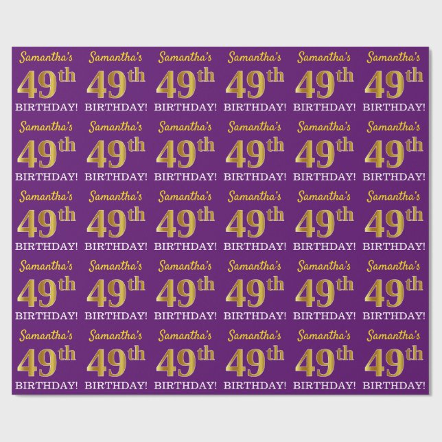 Papier Cadeau Purple, Imitation Gold Look "49ème anniversaire" (Plat)