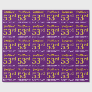 Papier Cadeau Purple, Imitation Gold Look "53ème anniversaire"
