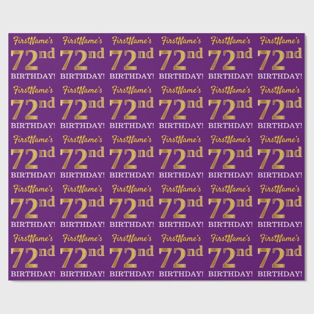 Papier Cadeau Purple, Imitation Gold Look "72e anniversaire" (Plat)