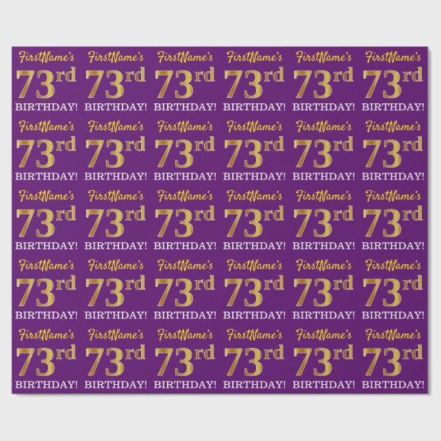 Papier Cadeau Purple, Imitation Gold Look "73ème anniversaire" (Plat)