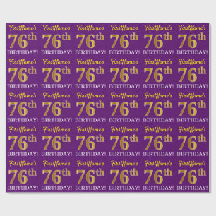 Papier Cadeau Purple, Imitation Gold Look "76ème anniversaire"