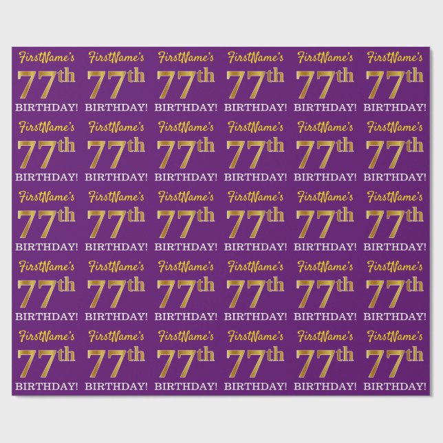 Papier Cadeau Purple, Imitation Gold Look "77ème anniversaire" (Plat)