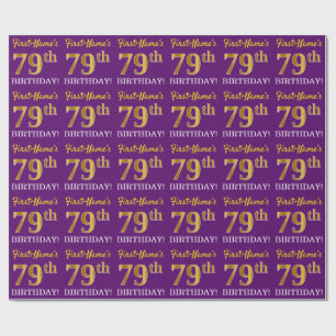 Papier Cadeau Purple, Imitation Gold Look "79ème anniversaire"