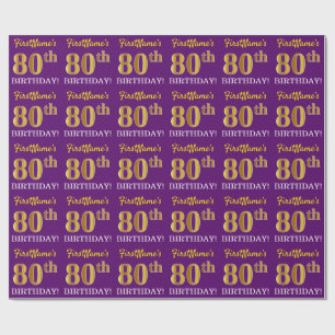 Papier Cadeau Purple, Imitation Gold Look "80ème anniversaire"