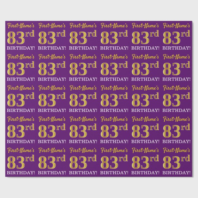 Papier Cadeau Purple, Imitation Gold Look "83ème anniversaire" (Plat)