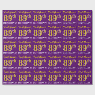 Papier Cadeau Purple, Imitation Gold Look "89ème anniversaire"