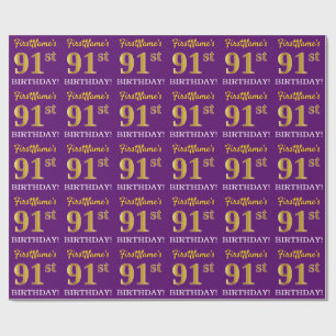 Papier Cadeau Purple, Imitation Gold Look "91ème ANNIVERSAIRE"