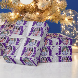 Papier Cadeau Purple JOY et les flocons de neige deux photos Noë
