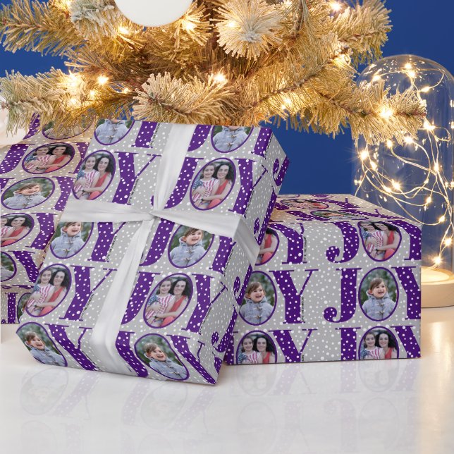 Papier Cadeau Purple JOY et les flocons de neige deux photos Noë (Vacances)