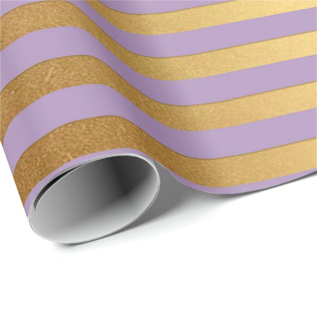 Papier Cadeau Purple Lavande Plum Gold Stripes Lignes Élégantes (Coin rond)