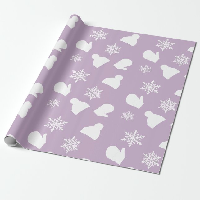 Papier Cadeau Purple Lavender Holiday Mittens et Casquettes de N (Déroulé)