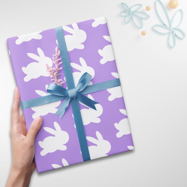 Papier Cadeau Purple Lavender White Rabbit Motif de Pâques Cadea (Créateur téléchargé)