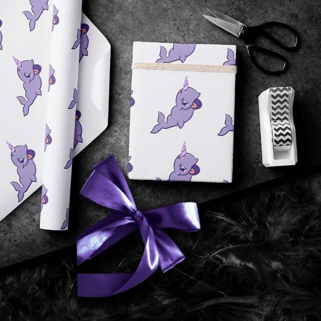 Papier Cadeau Purple Narwhal | Lilac Magique Mer Unicorn Party (Créateur téléchargé)