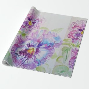 Papier Cadeau Purple Pansy fleurs florales Aquarelle