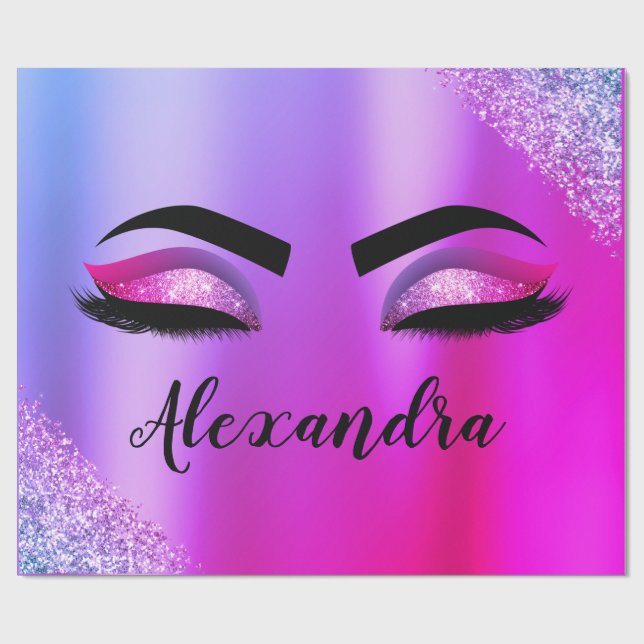 Papier Cadeau Purple Pink Monogram Glitter Eyelashes (Plat)