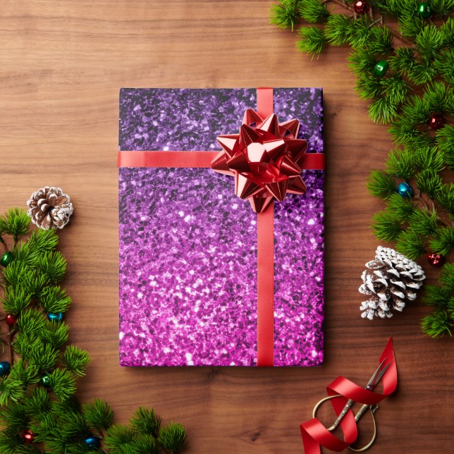 Papier Cadeau Purple Pink Ombre faux parties scintillant scintil (Cadeau de vacances)