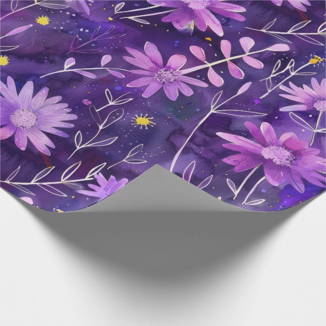 Papier Cadeau Purple rose et jaune marguerite motif floral (Coin)