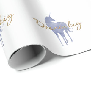 Papier Cadeau Purple Unicorn Gold Parties scintillant Dream Big 