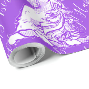 Papier Cadeau Purple Unicorn Motif Joyeux texte d'anniversaire