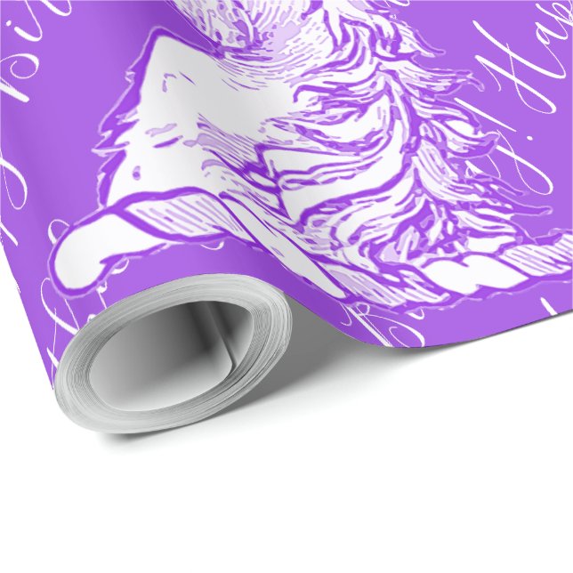 Papier Cadeau Purple Unicorn Motif Joyeux texte d'anniversaire (Coin rond)