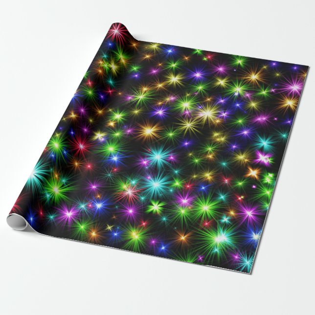 Papier Cadeau Purple, Vert, Bleu, Étoiles Noël (Déroulé)