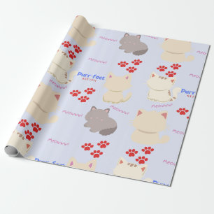 Papier Cadeau Purr-fect Kitten Cute Cats et Empreintes de pattes