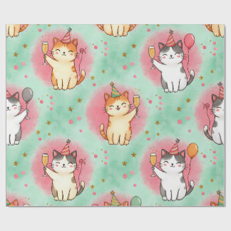 Papier Cadeau Purrfect Party Cats – Festive Celebration Pattern