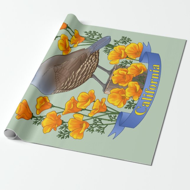 Papier Cadeau Quail d'oiseaux de l'État de Californie et coqueli (Déroulé)