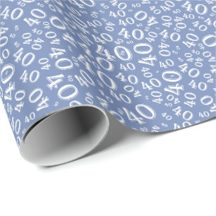 Papier Cadeau quarantième Motif blanc/bleu du numéro 40 de fête