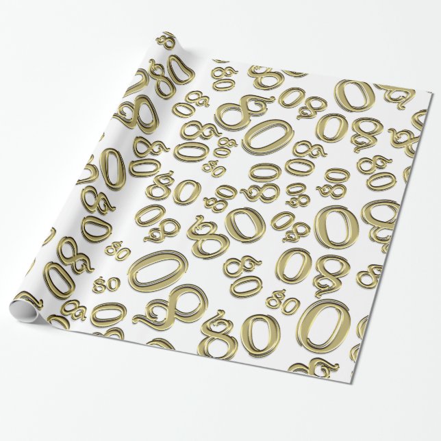 Papier Cadeau quatre-vingtième Or d'anniversaire/motif blanc du (Déroulé)