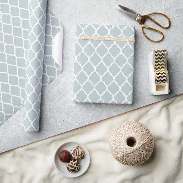 Papier Cadeau Quatrefoil bleu nuage et blanc marocain (Artisanat)