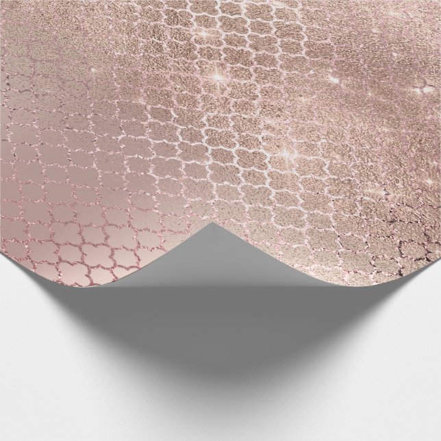 Papier Cadeau Quatrefoil Glam Rose Rose Gold Blush Étincelle nup (Coin)