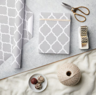 Papier Cadeau Quatrefoil gris et blanc marocain