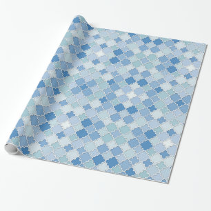 Papier Cadeau Quatrefoil marocain Bleu azur Cerulean Cornflower