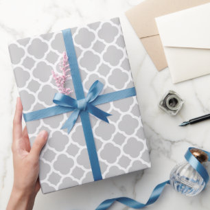 Papier Cadeau Quatrefoil moderne gris et blanc