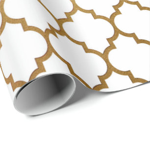 Papier Cadeau Quatrefoil or blanc Art Déco Net