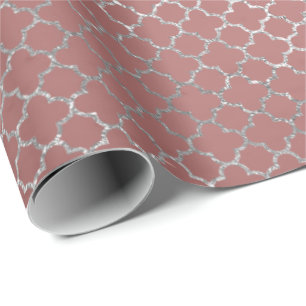 Papier Cadeau Quatrefoil Silver Glam Rose Or brillant