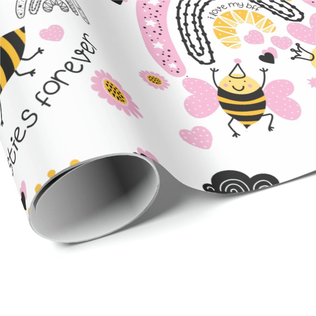 Papier Cadeau Queen Bees Best Friends Forever Cute (Coin rond)