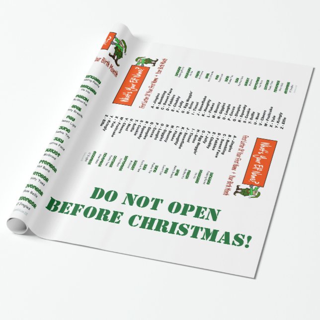 Papier Cadeau Quel est votre nom d'Elf ? Enveloppe de cadeau de (Déroulé)