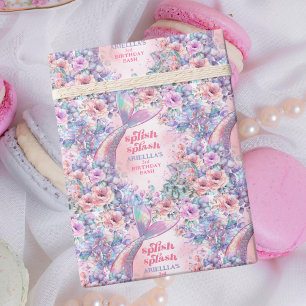 Papier Cadeau Queue de sirène pailletée de fleurs pour 3ème anni