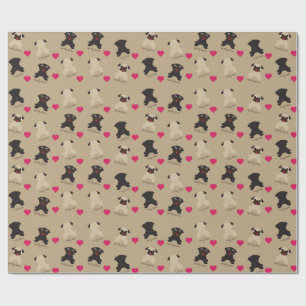 Papier Cadeau Queues bouclées, papier d'emballage de carlin