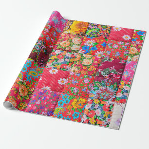 Papier Cadeau Quillette patchwork artisanale avec motif floral e
