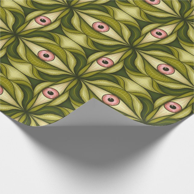 Papier Cadeau Quirky Rose Eyes Et Vert Botanical Motif (Coin)