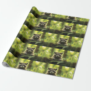 Papier Cadeau Raccoon adorable et grenouille à la recherche de M