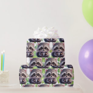 Papier Cadeau Raccoon boisé animaux forêt amis