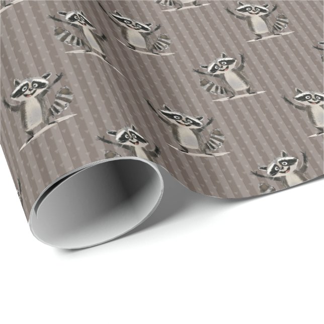 Papier Cadeau Raccoon brun petite échelle pour artisanat ou cade (Coin rond)