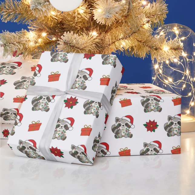 Papier Cadeau Raccoon Noël Animaux d'hiver Raccoons Vacances (Vacances)