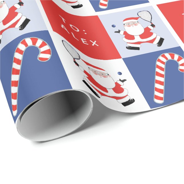 Papier Cadeau Racquetball Sports Noël (Coin rond)