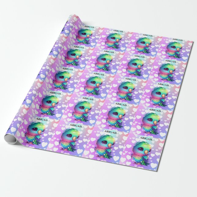 Papier Cadeau Rainbow Bird & Hearts Personnalisé (Déroulé)