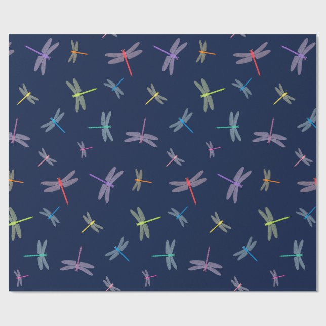 Papier Cadeau Rainbow Dragonflies on Midnight Blue (Plat)